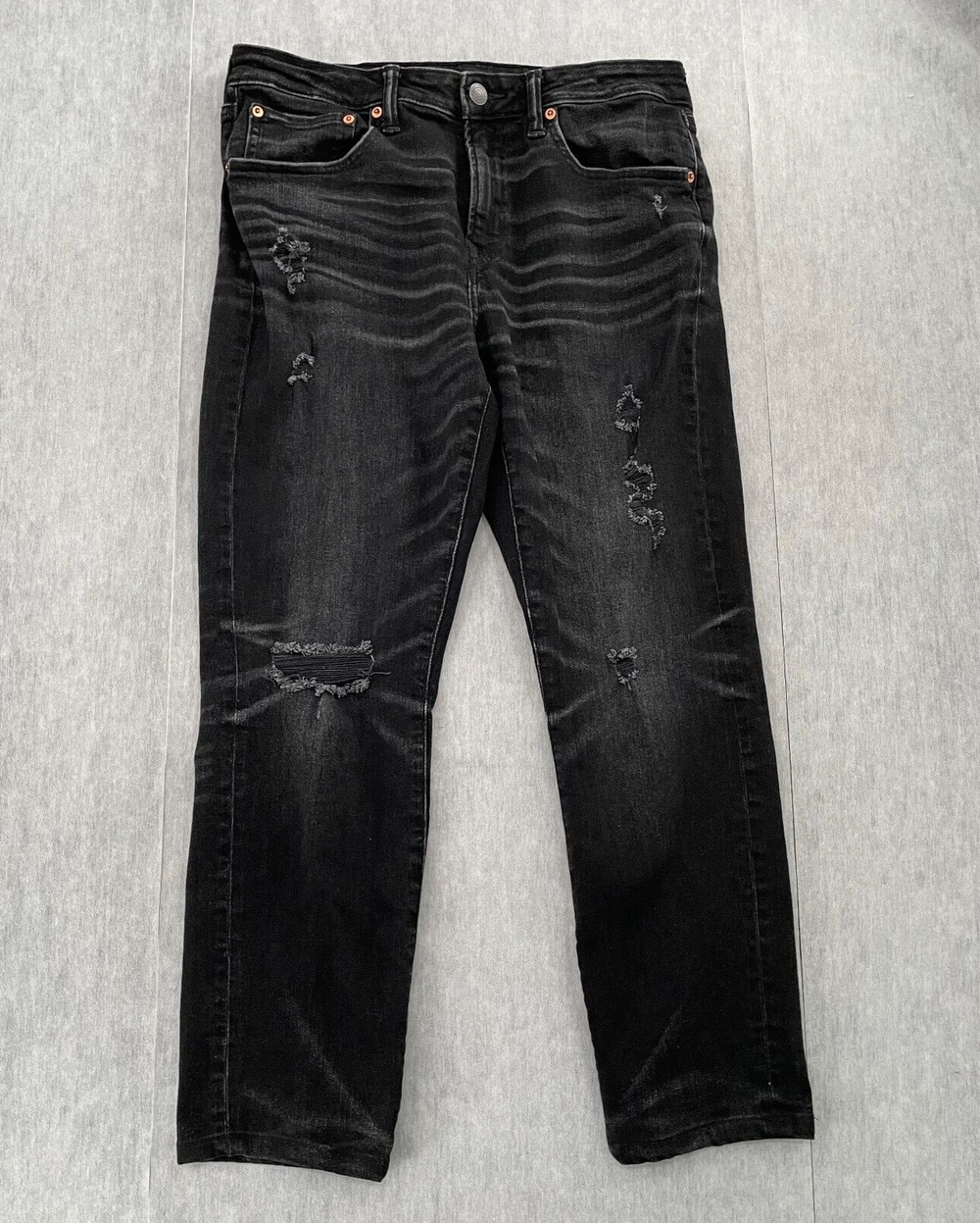American Eagle Jeans Adult 31 Black Distressed Airflex Stretch Athletic Fit Mens